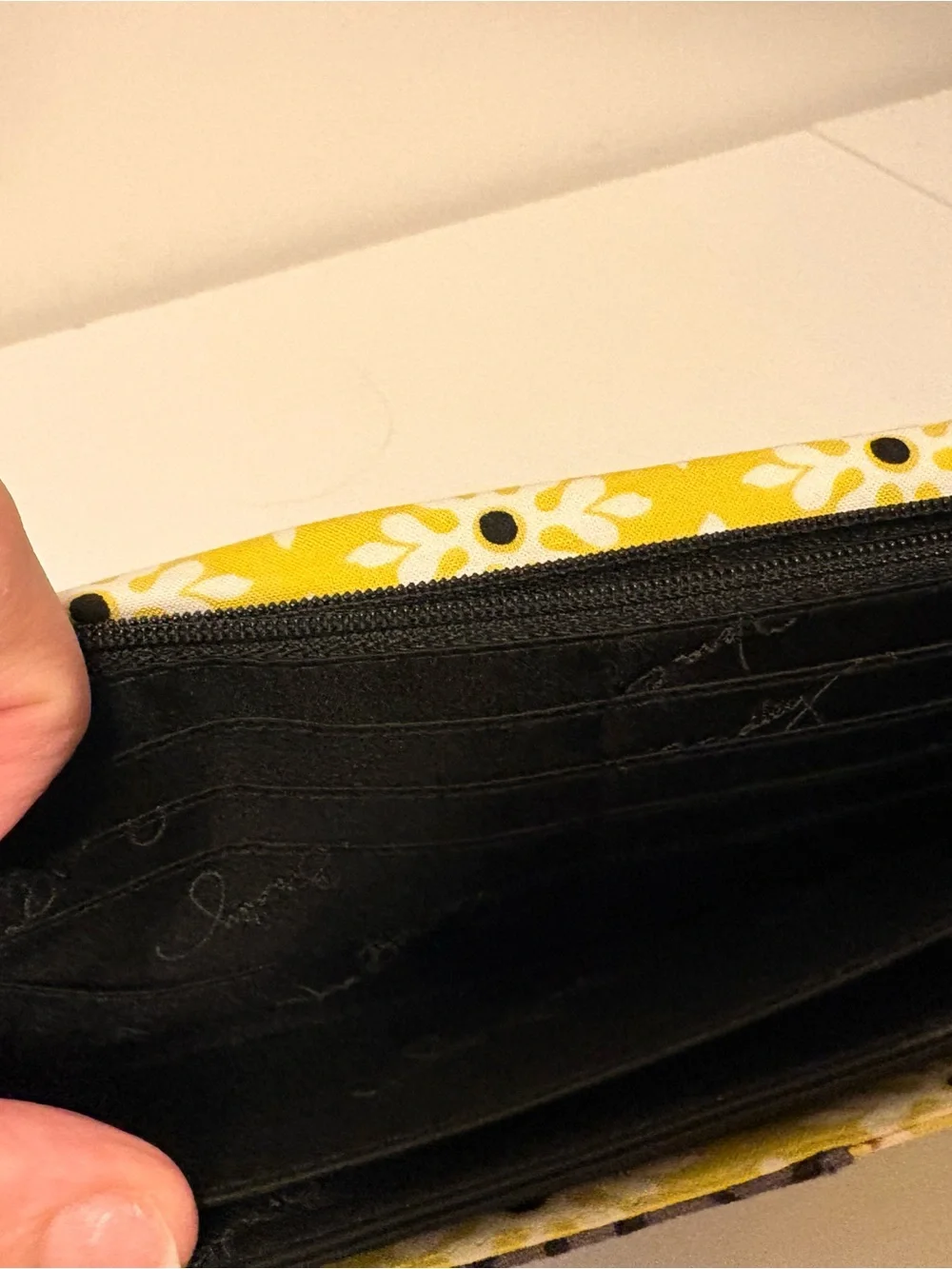 Vera Bradley Black, Yellow & Gray Quilted Floral Zip Wallet